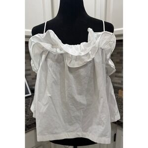 HM White Off The Shoulder Ruffle‎ Top Adjustable Straps S Coquette Cottagecore